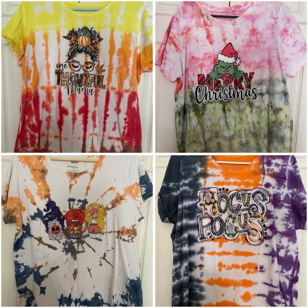 Tie-Dye Short Sleeve Tees-Multicolor Designs (set of 4).